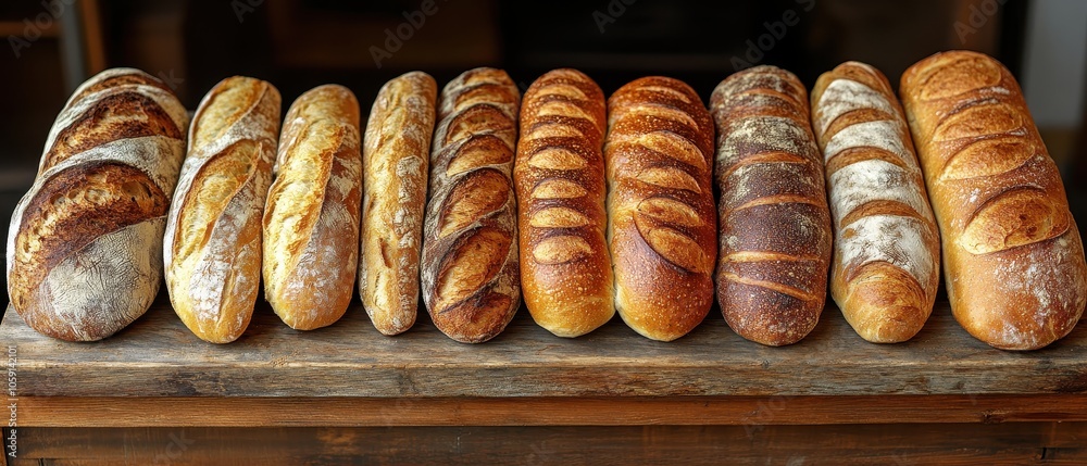 Artisanal Bread Display on Rustic Board, inviting assortment of breads, warm earthy tones, ample space for text integration Artisanal Bread Display on Rustic Board, inviting assortment of breads, warm earthy tones, ample space for text integration