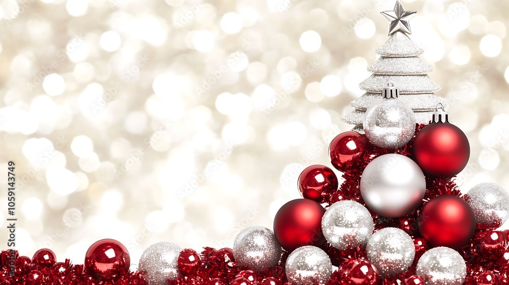 Christmas Decoration with Red and White Ornaments Clean Blank Canvas with Empty Space for Designs