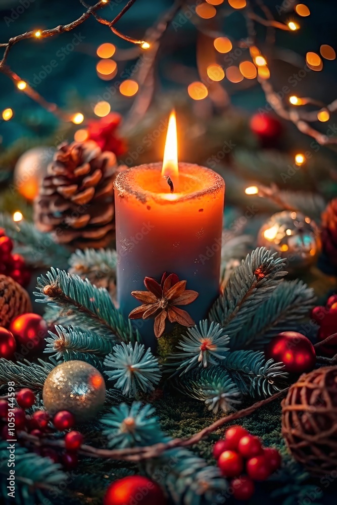 Luxury dark blue Christmas set decoration with candle and fir branch. Winter holiday greeting template card. Collection of seasonal festive background in Merry Christmas, Happy New Year design style. Luxury dark blue Christmas set decoration with candle and fir branch. Winter holiday greeting template card. Collection of seasonal festive background in Merry Christmas, Happy New Year design style.