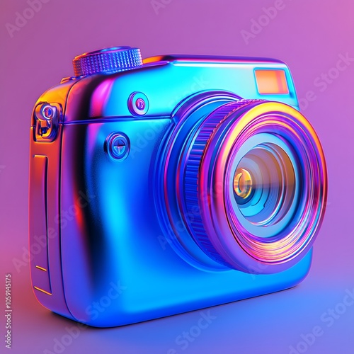 Vibrant Retro Camera with Colorful Reflections photo