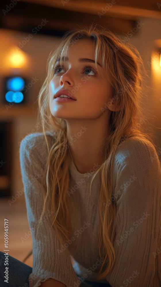 Fototapeta premium Glowing Ambiance: Captivating Portrait of a Beautiful Woman
