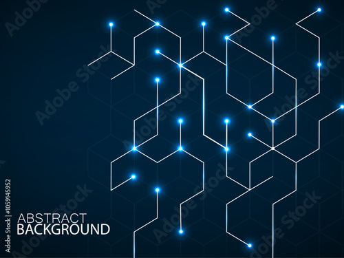 Abstract geometric background with glowing cubes. Geometrical technology concept with lines and points