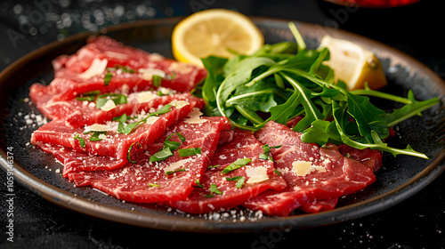 Elegant Beef Carpaccio with Arugula and Lemon Slices