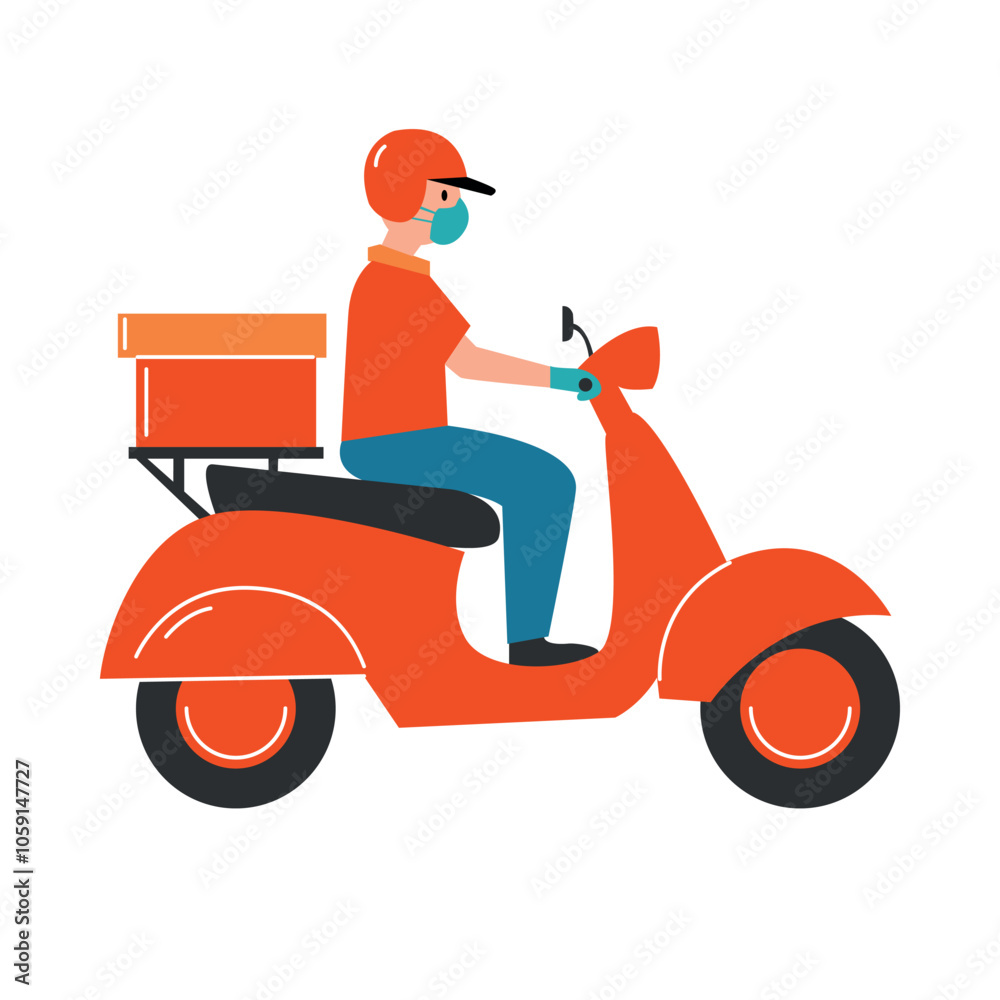 Man on a Scooter Delivering Package - Vector illustration Man on a Scooter Delivering Package - Vector illustration