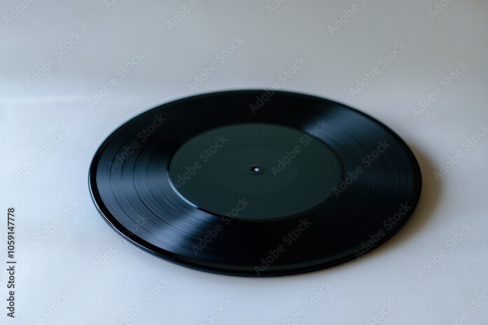 A black vinyl record resting on a smooth surface, showcasing its classic design and texture. A black vinyl record resting on a smooth surface, showcasing its classic design and texture.