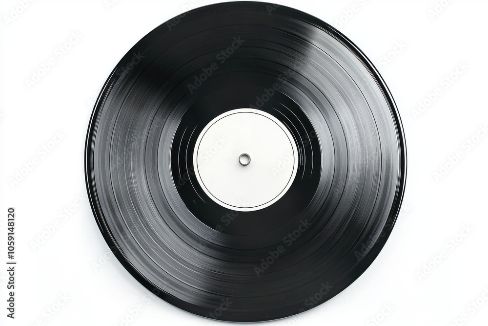 A classic black vinyl record with a blank center, showcasing its glossy surface and circular shape, used for playing music.