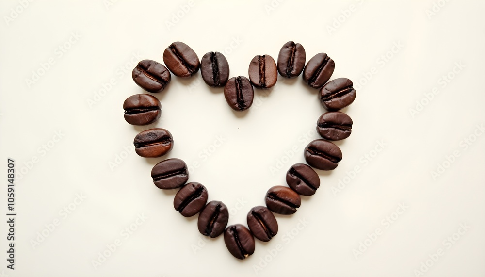 Coffee beans arranged in a heart shape symbolize love for coffee. Coffee beans arranged in a heart shape symbolize love for coffee.