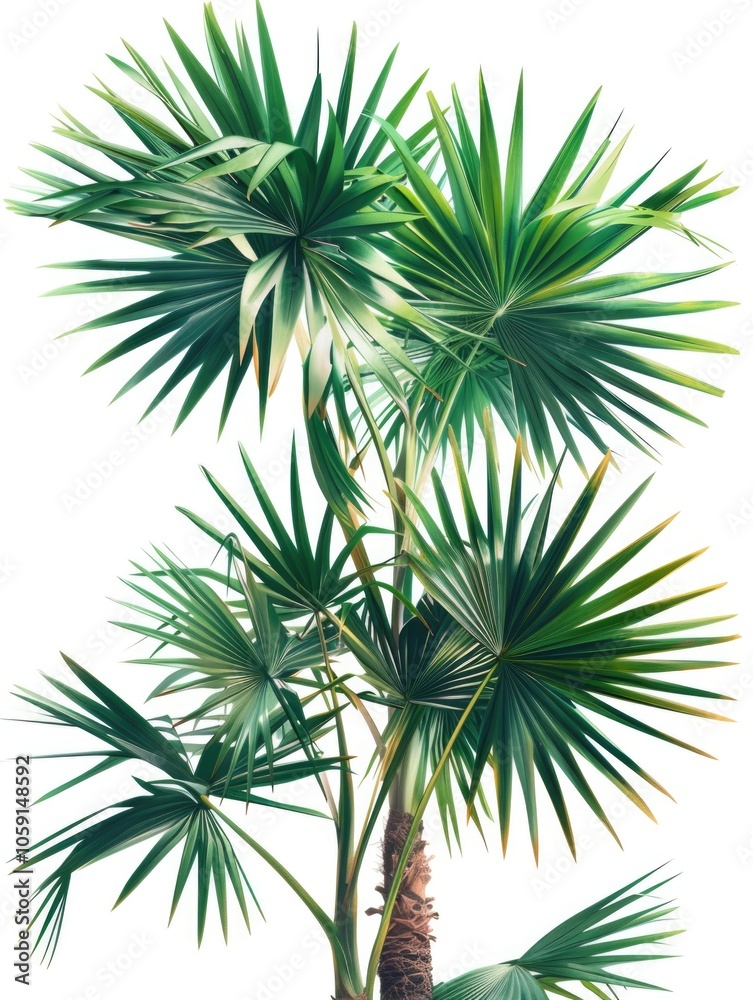 Tall palm with multiple branches and green foliage. Tall palm with multiple branches and green foliage.