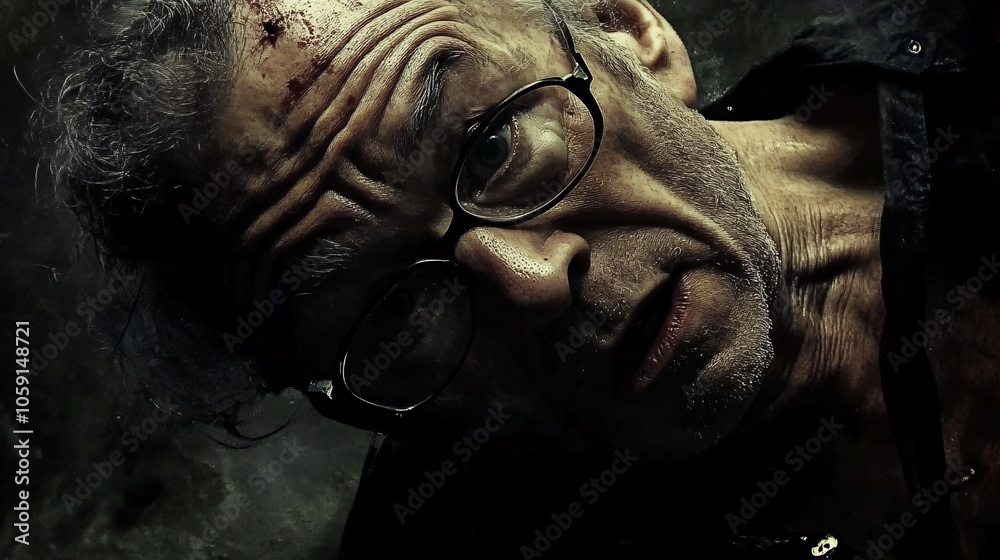 Dramatic Portrait of an Injured Older Man Dramatic Portrait of an Injured Older Man