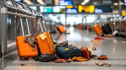 Wallpaper Mural Wide angle shot of an empty baggage claim area with multiple suitcases abandoned symbolizing the impact of delayed flights and the resulting chaos disruption and inconvenience for travelers Torontodigital.ca