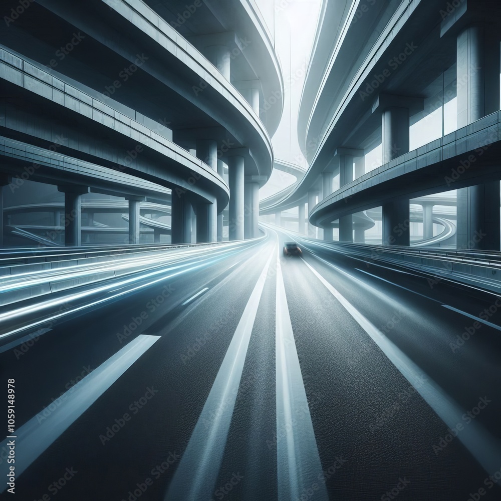 Concrete Highway A wide multi lane highway with a smooth gray su Concrete Highway A wide multi lane highway with a smooth gray su
