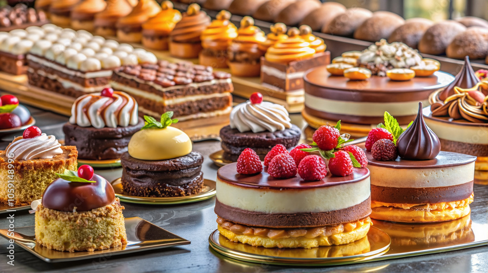 Variety of gourmet cakes and pastries on display in bakery
Variety of gourmet cakes and pastries on display in bakery