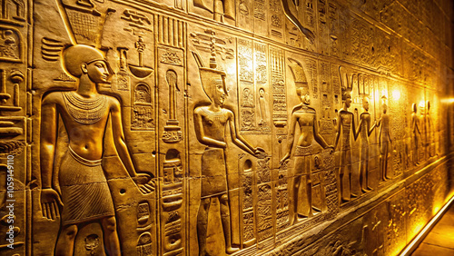Archaeological Golden Hieroglyphic Wall Texture