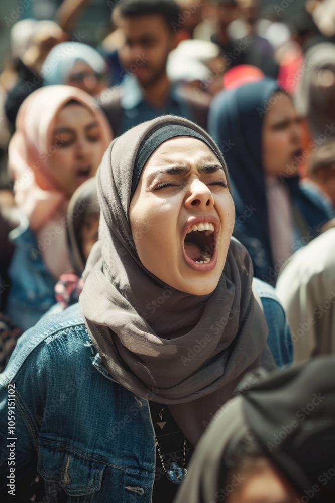 Fototapeta premium Woman's voice in the crowd