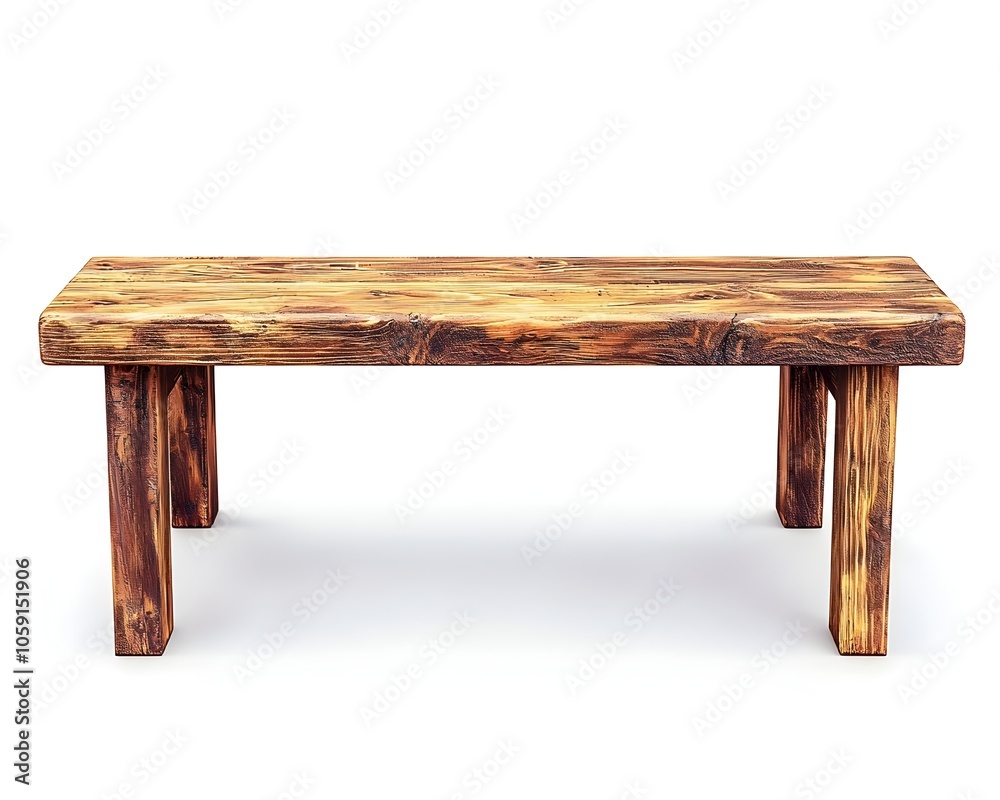 Rustic Reclaimed Wood Dining Bench with Natural Knots and Grain on White Background Rustic Reclaimed Wood Dining Bench with Natural Knots and Grain on White Background
