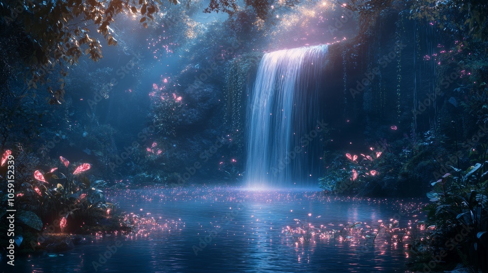 Serene Waterfall Flowing Into Tranquil Pool Serene Waterfall Flowing Into Tranquil Pool