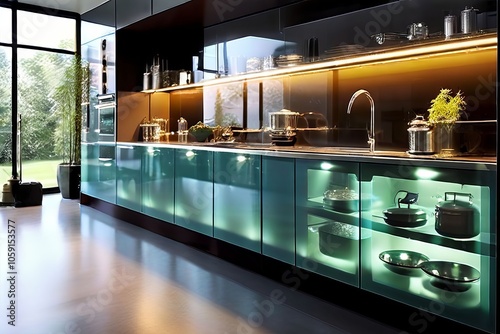 glass kitchen a kitchen with glass cabinets and bright reflectiv photo