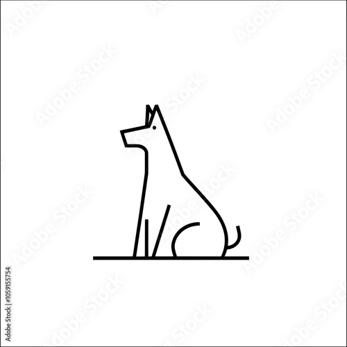 Against a white background, a black line drawing shows a sitting dog.