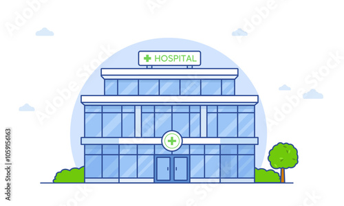 Hospital Building Vector Icon Illustration. Healthcare Facility Icon Concept White Isolated. Flat Cartoon Style Suitable for Web Landing Page, Banner, Sticker, Background.