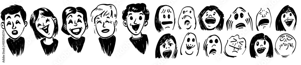Avatar set with smiling male and female characters, outlined lines and outlines. Flat modern illustration isolated on white. Avatar set with smiling male and female characters, outlined lines and outlines. Flat modern illustration isolated on white.