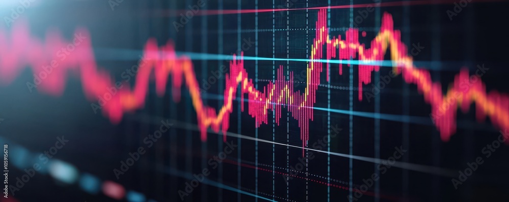 A dynamic stock market chart displaying fluctuating red lines that represent price changes in a trending analysis. A dynamic stock market chart displaying fluctuating red lines that represent price changes in a trending analysis.