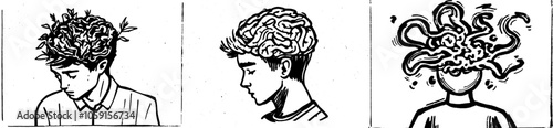 Cheos thinking and mental health concept. Continuous one line drawing of a confused brain