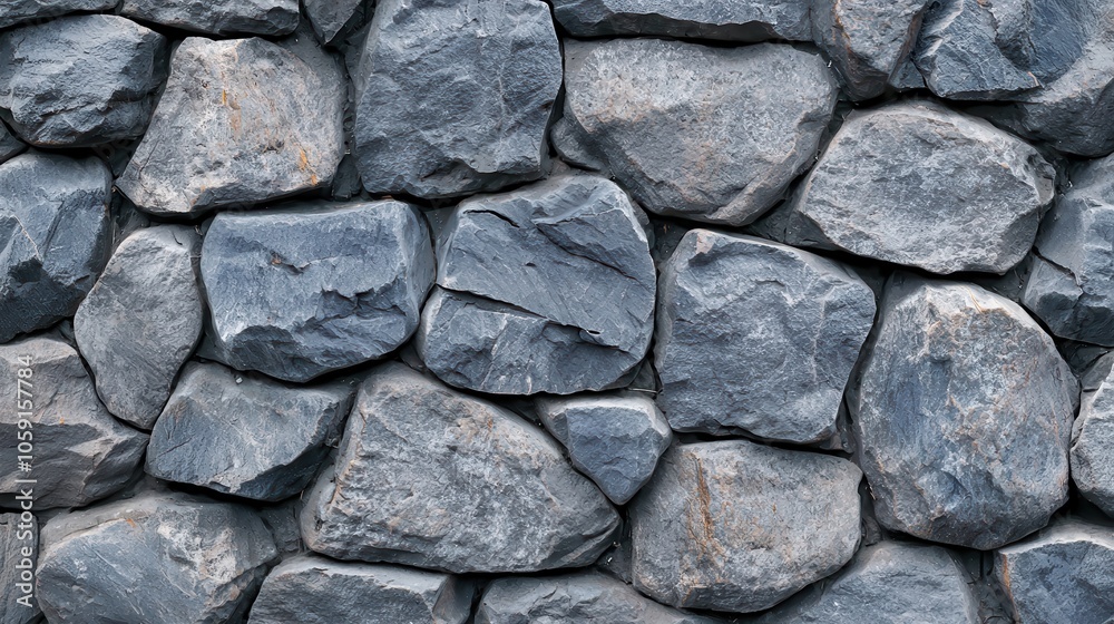 Textured gray stone wall featuring various shapes and sizes of rocks. Textured gray stone wall featuring various shapes and sizes of rocks.