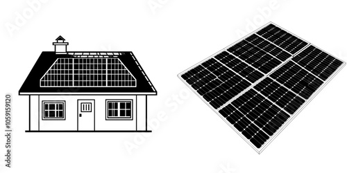 Shadow of solar panel, green power technology, ecology alternative energy illustration