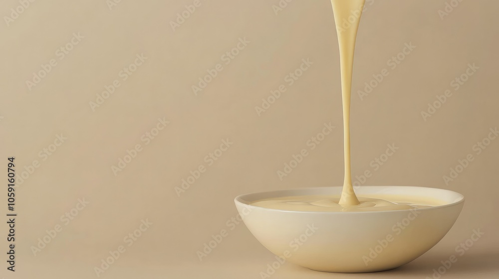 Creamy cheese sauce poured into a white bowl, isolated on a plain background to highlight its rich, velvety texture Creamy cheese sauce poured into a white bowl, isolated on a plain background to highlight its rich, velvety texture