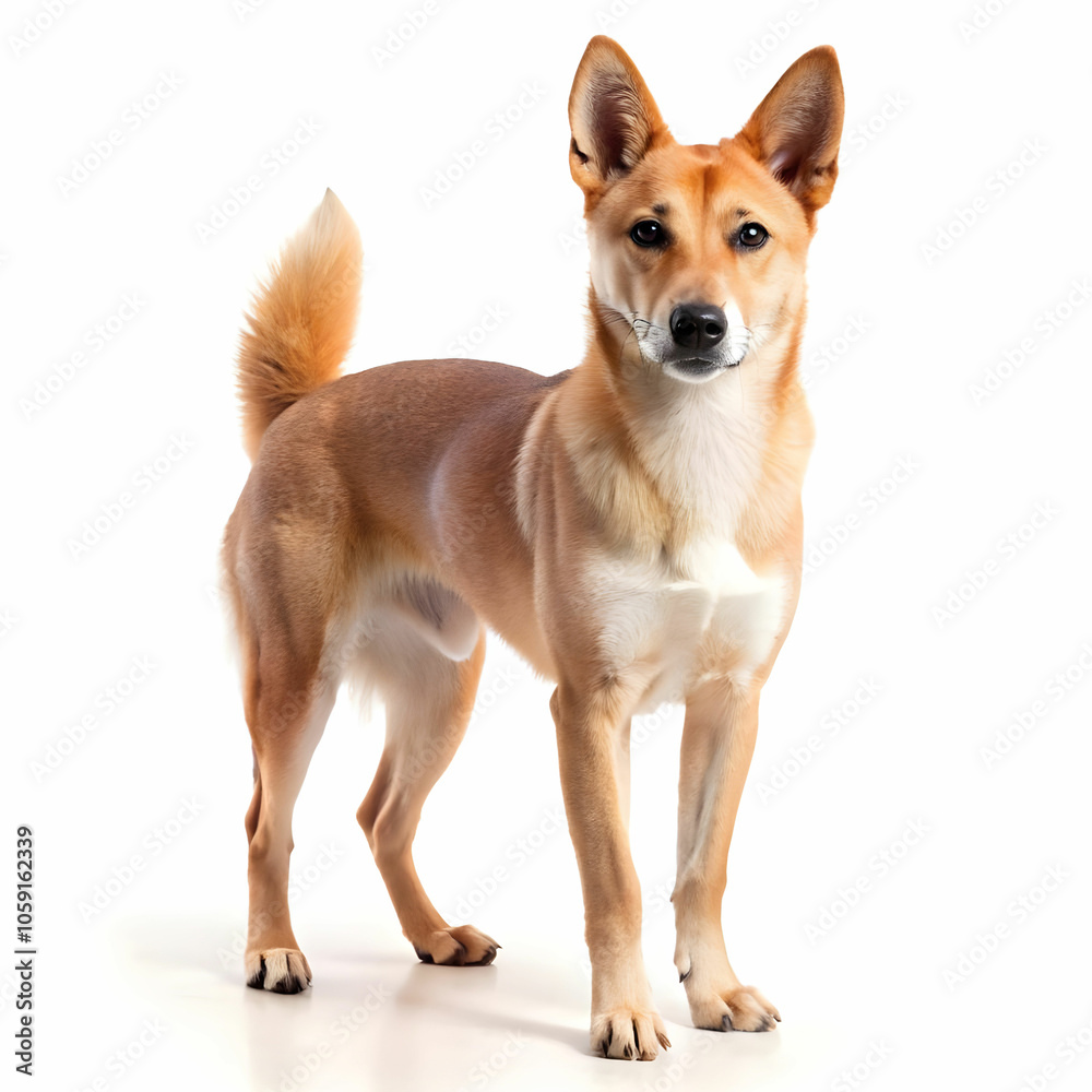 Carolina dog breed standing against white background, Ai Generated Carolina dog breed standing against white background, Ai Generated