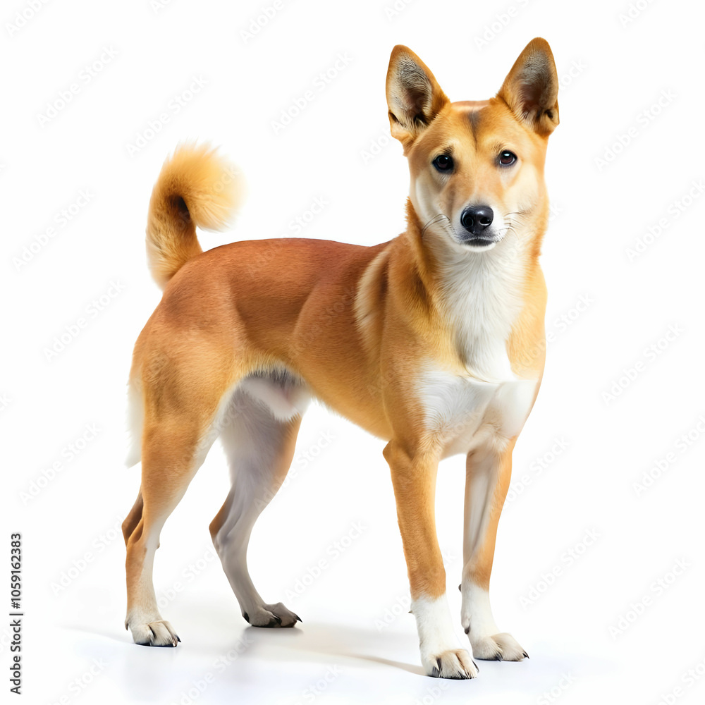 Carolina dog breed standing against white background, Ai Generated Carolina dog breed standing against white background, Ai Generated