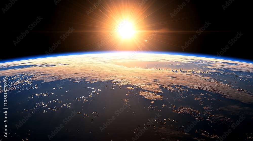 Earth from Space with Sun Rising Simple Neutral Background with Free Space for Design Earth from Space with Sun Rising Simple Neutral Background with Free Space for Design