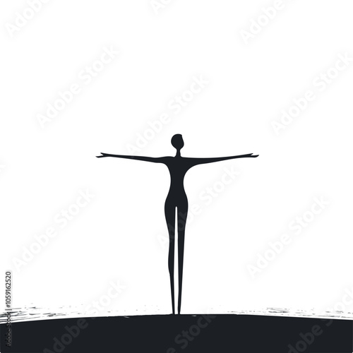 Gymnast on balance beam black and white illustration