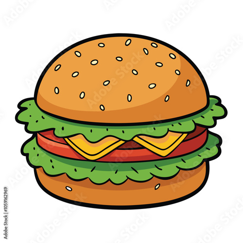 Veggie Burger vector and illustration isolated on white background.