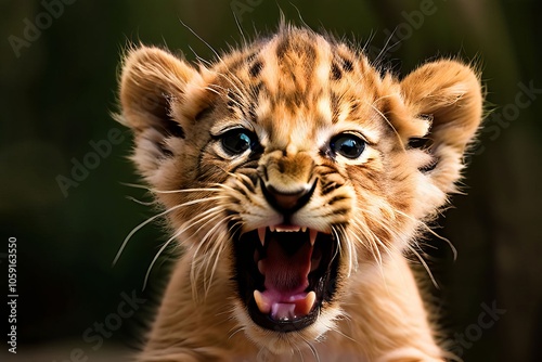 lion cub yawning a tiny lion cub with its mouth wide open as if