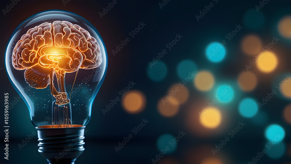 Innovative digital concept of illuminated brain within a lightbulb symbolizing artificial intelligence and creativity Innovative digital concept of illuminated brain within a lightbulb symbolizing artificial intelligence and creativity