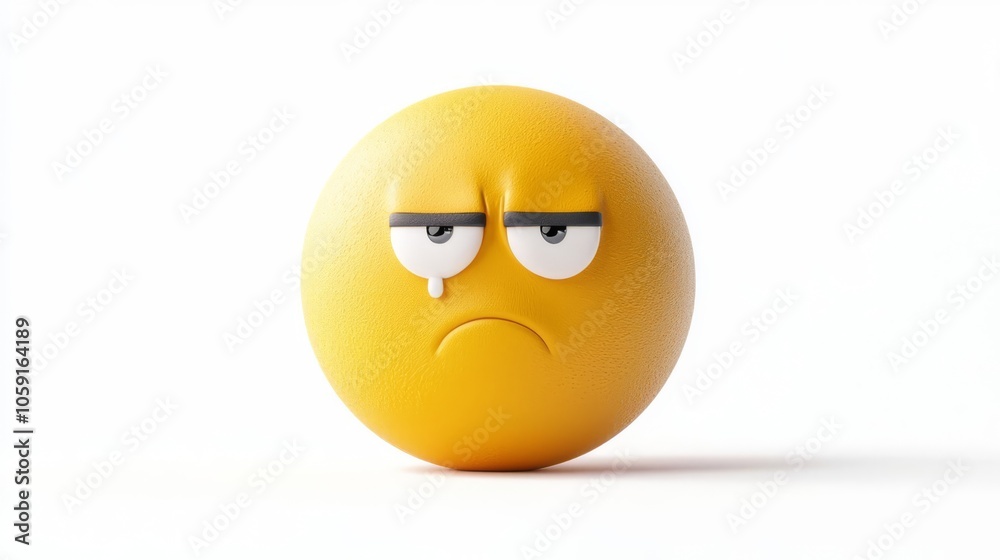 A sad yellow emoji with downturned eyes and a tear, conveying feelings of disappointment or distress in a minimalist style.