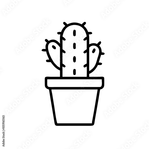 Icon of potted cactus in modern design with black outline