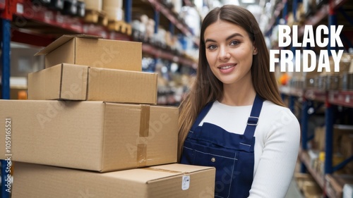 Young Woman in Warehouse with Packages