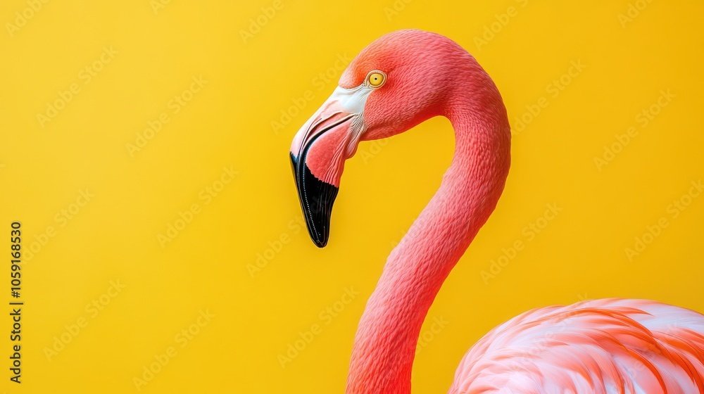 Fototapeta premium Vibrant Flamingo Against Bright Yellow Background