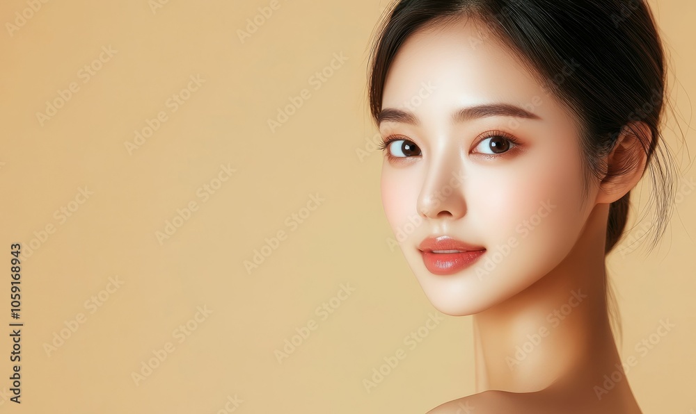 Young woman with dark hair and glowing skin. Young woman with dark hair and glowing skin.