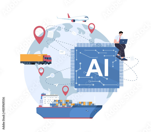 Concept illustration of the use of AI in logistics. Vector illustration.