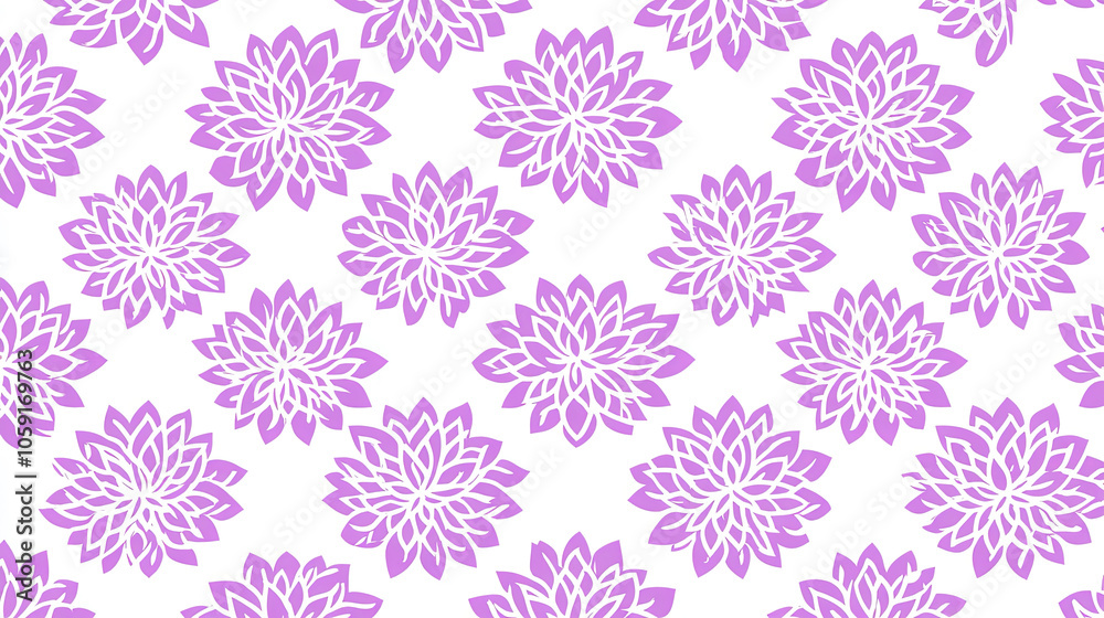 Vibrant Purple Lotus Flowers on a White Background Create an Elegant and Cheerful Pattern Perfect for Fabric or Wallpaper Design Vibrant Purple Lotus Flowers on a White Background Create an Elegant and Cheerful Pattern Perfect for Fabric or Wallpaper Design