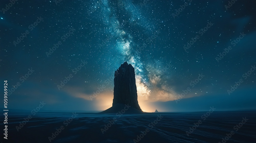 Night in the Xinjiang Desert: Majestic Mountains and Starry Galaxy Night in the Xinjiang Desert: Majestic Mountains and Starry Galaxy