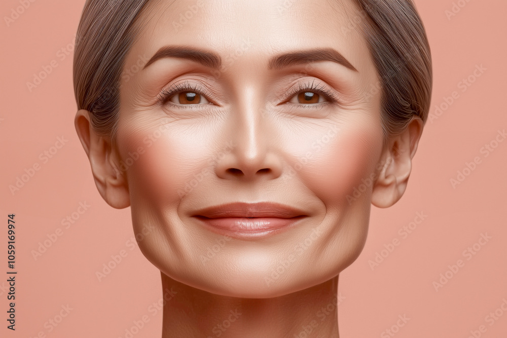 Obraz premium A woman with a pink background and a blue eye