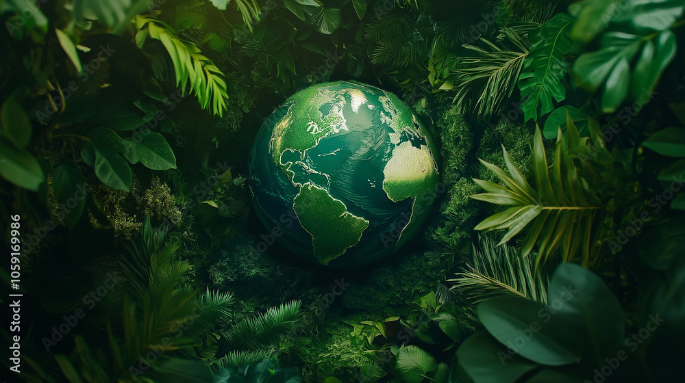 Earth with green leaves background. Global warming concept. Climate change. World Environment Day. Reforestation. For the world earth day.