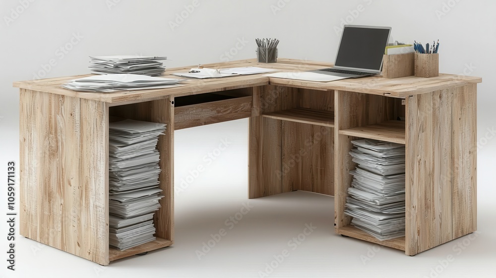 Modern office workspace with papers and laptop Modern office workspace with papers and laptop