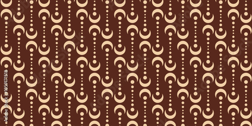 Seamless pattern with crescent moon and circle motif in cream color on brown background