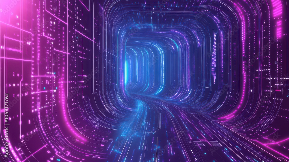 Futuristic Data Tunnel with Neon Lights