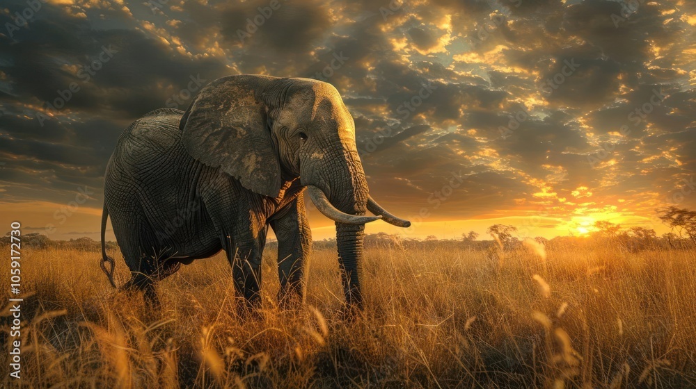 Naklejka premium A majestic elephant on its own,